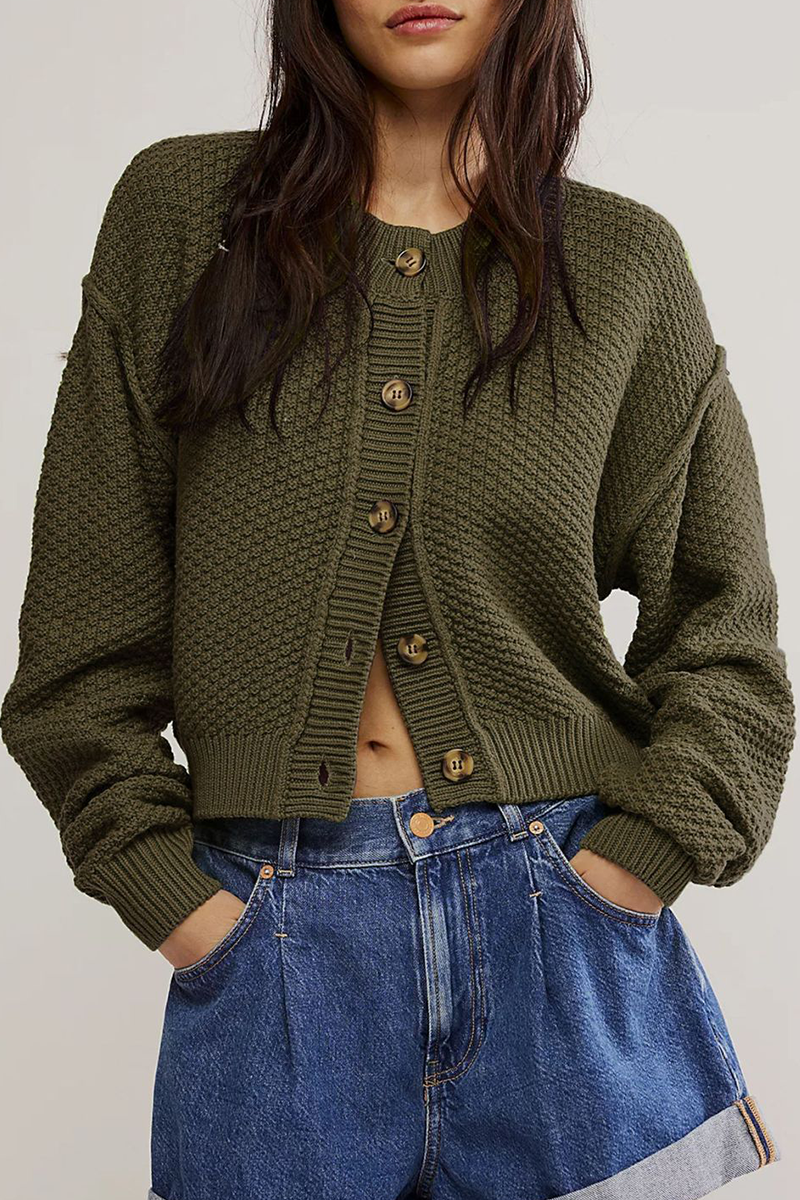 Sophisticated Knitted Jacket with Button Weave Design