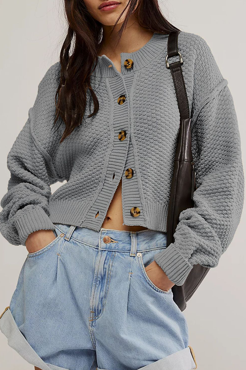 Sophisticated Knitted Jacket with Button Weave Design