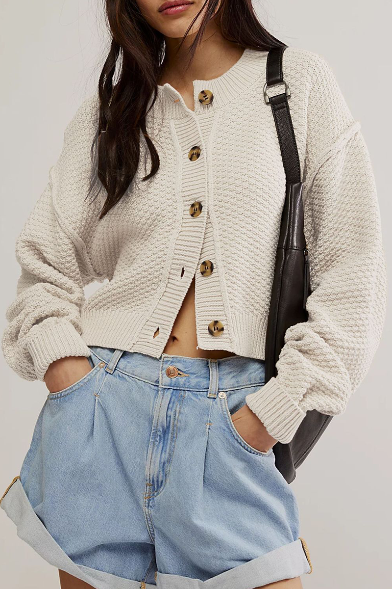 Sophisticated Knitted Jacket with Button Weave Design