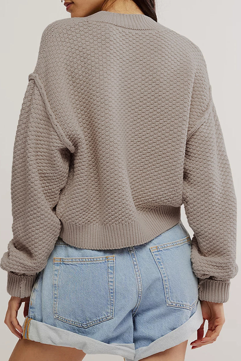 Sophisticated Knitted Jacket with Button Weave Design