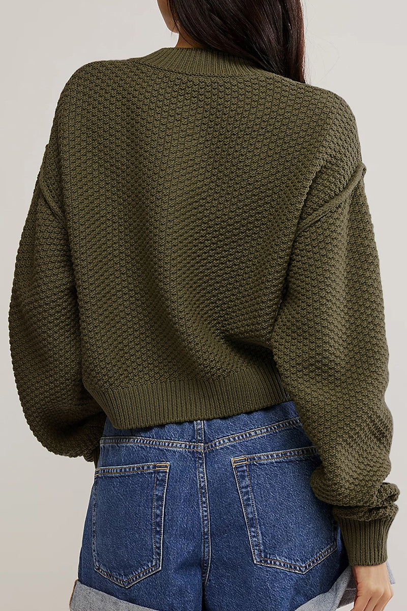 Sophisticated Knitted Jacket with Button Weave Design