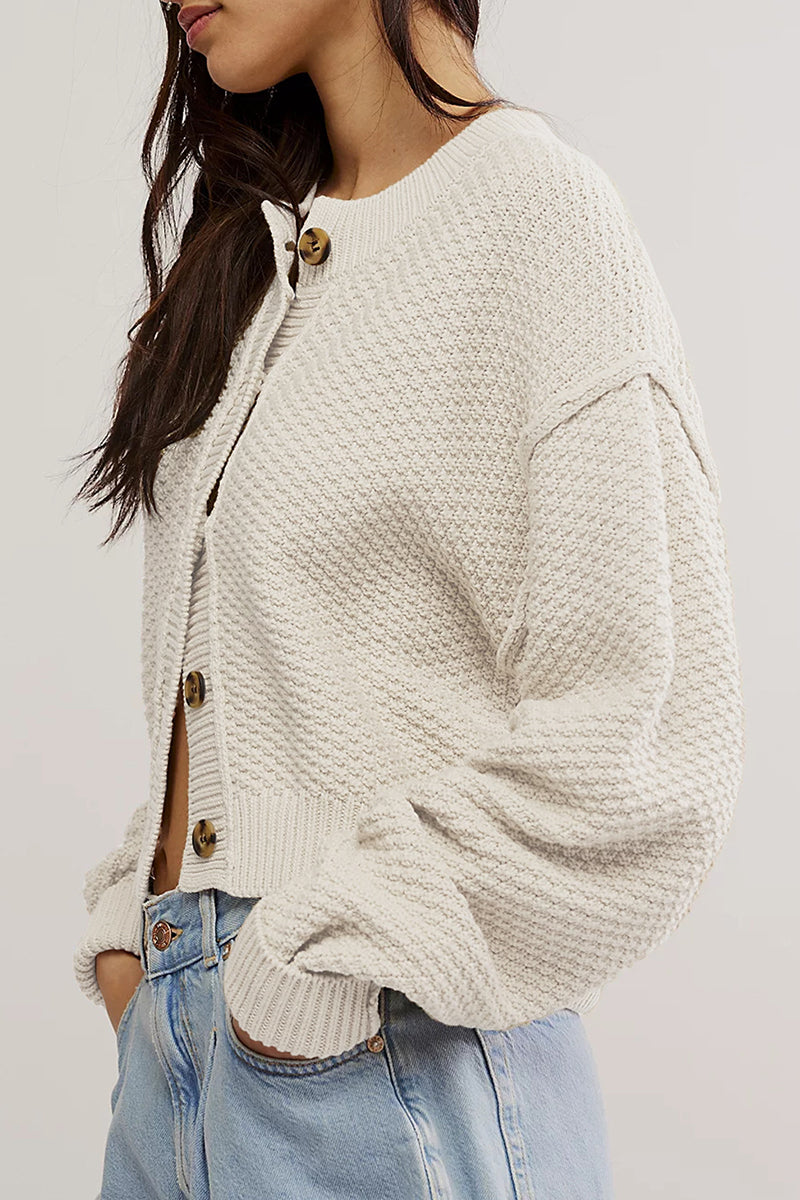 Sophisticated Knitted Jacket with Button Weave Design