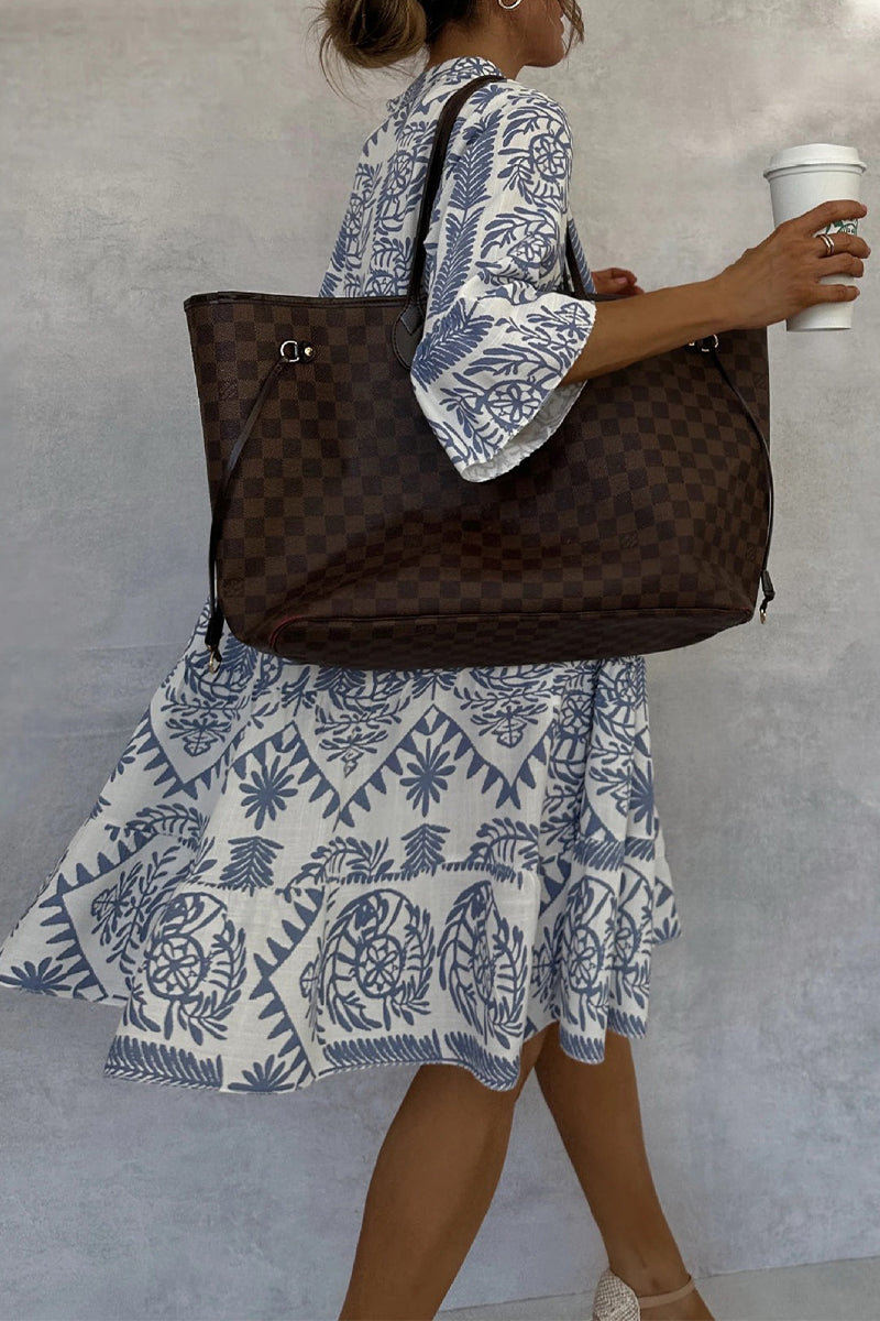 Casual Floral Print Patchwork V Neck A Line Dresses