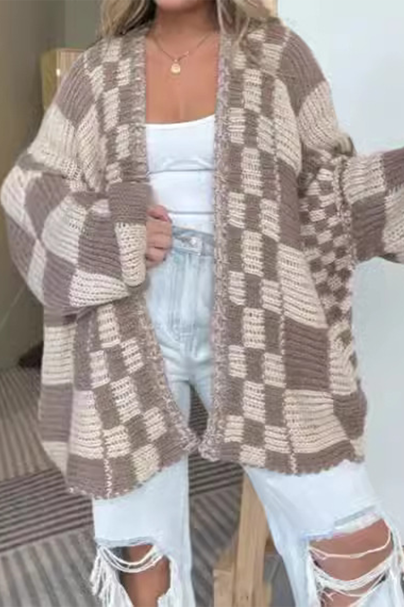 Bohonini Casual Plaid V Neck Knitted Jacket in 3 Colors