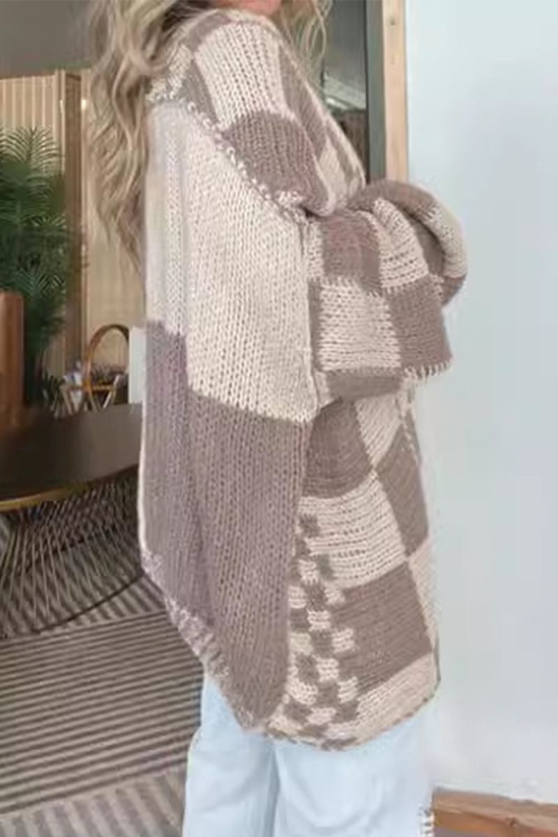 Bohonini Casual Plaid V Neck Knitted Jacket in 3 Colors