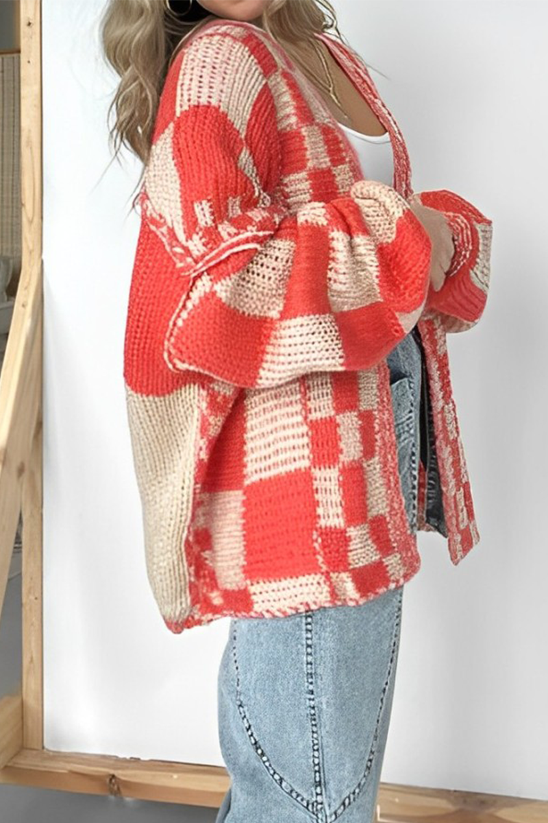 Bohonini Casual Plaid V Neck Knitted Jacket in 3 Colors