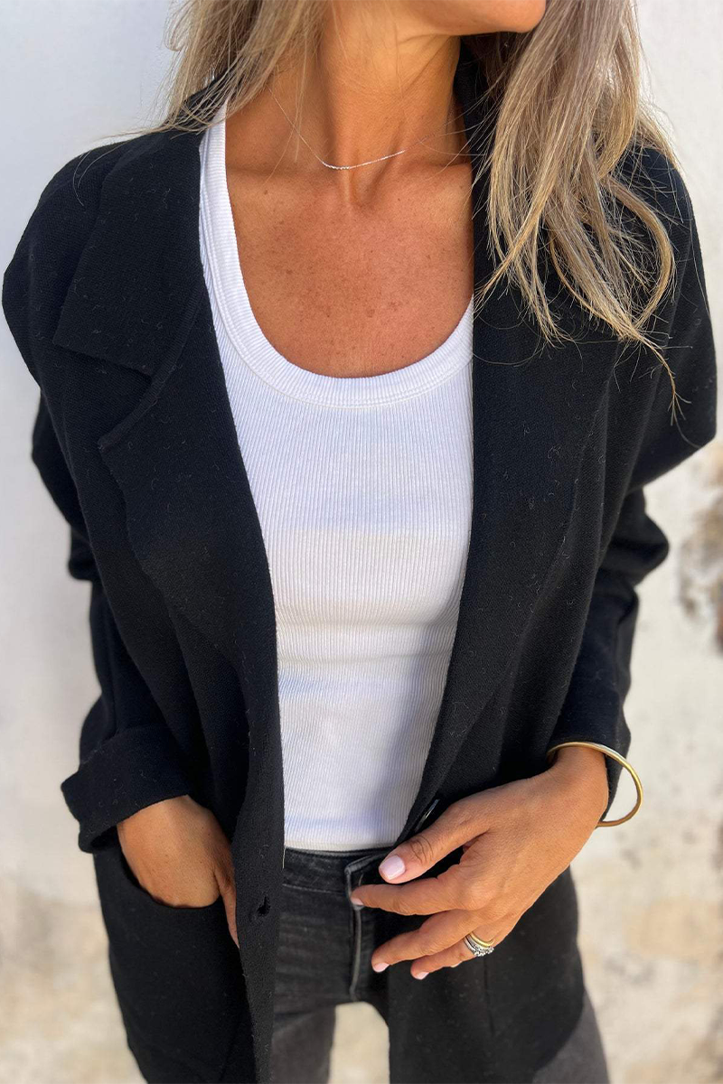Casual Pocket Turndown Collar Blazer Jacket for Everyday Wear