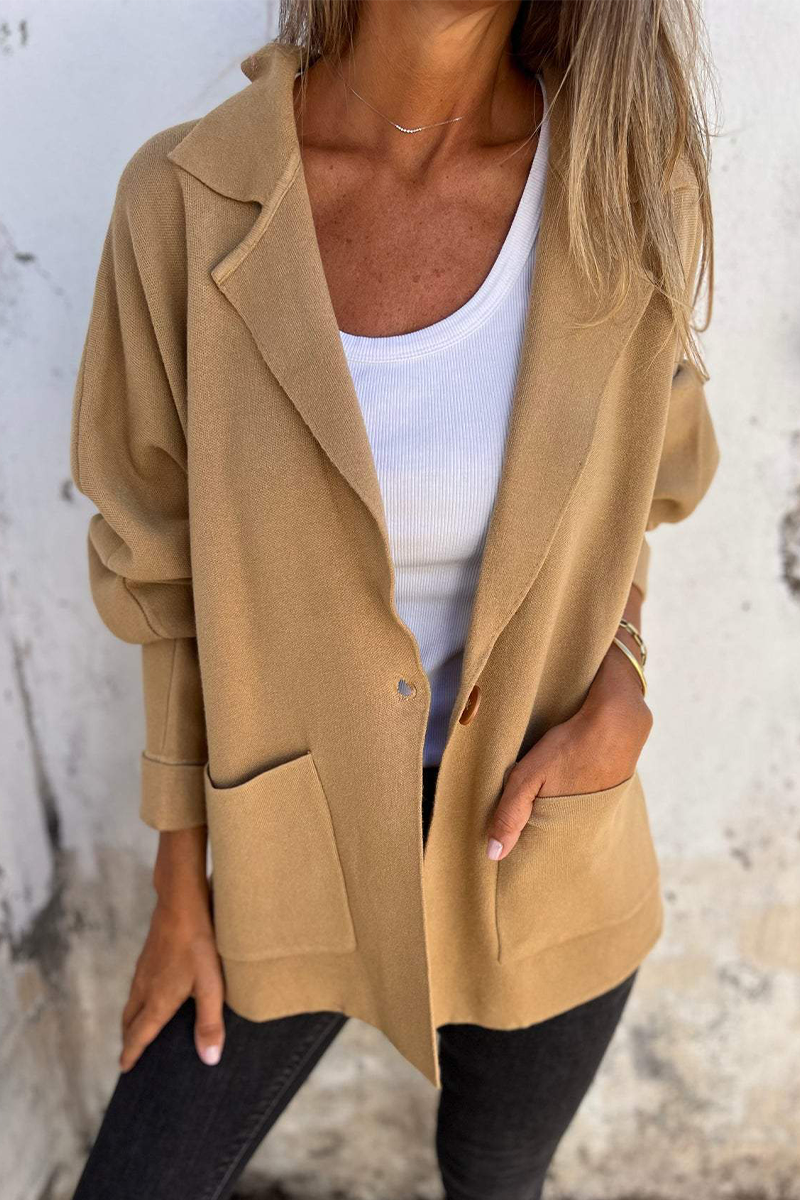 Casual Pocket Turndown Collar Blazer Jacket for Everyday Wear