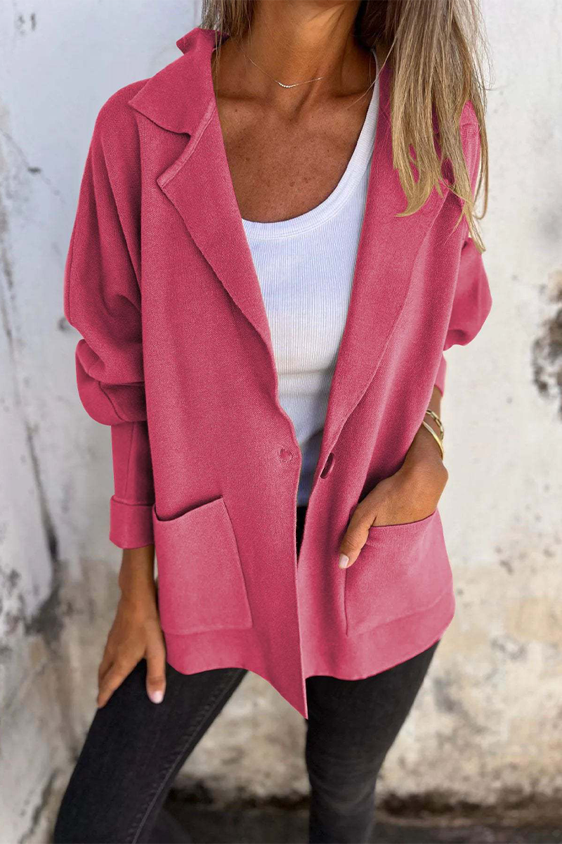 Casual Pocket Turndown Collar Blazer Jacket for Everyday Wear