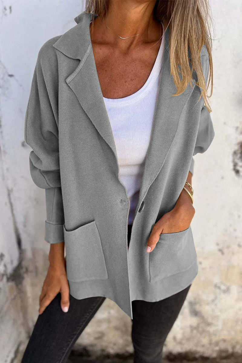 Casual Pocket Turndown Collar Blazer Jacket for Everyday Wear
