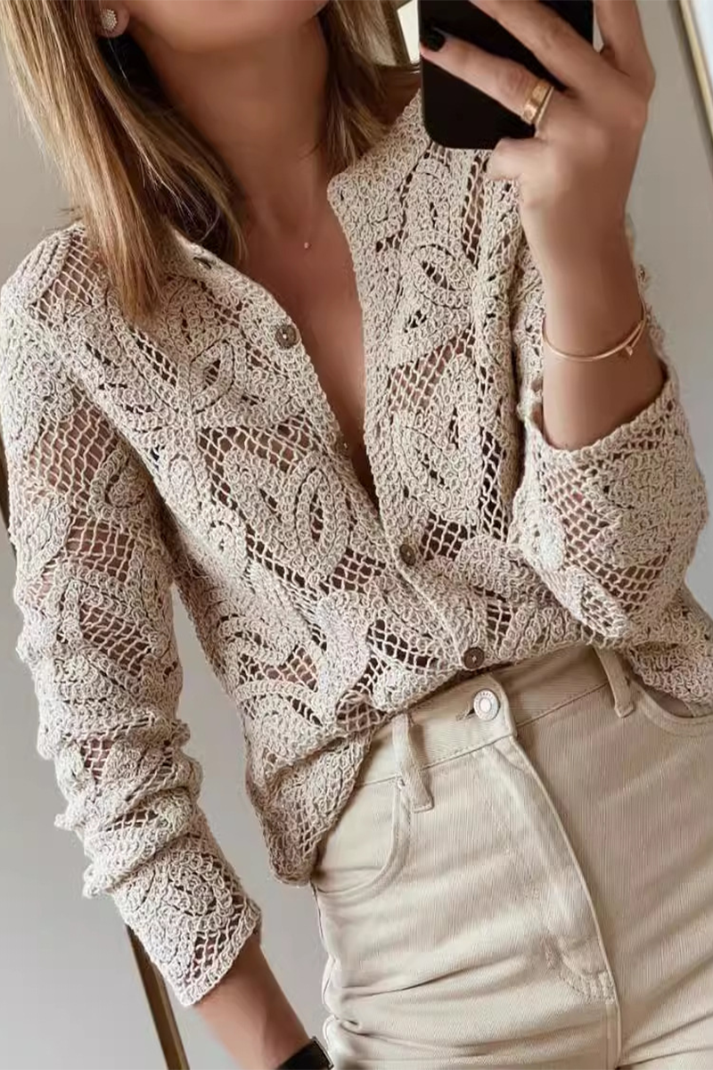 Hollow Out Distressed O Neck Knitted Jacket for Casual Style