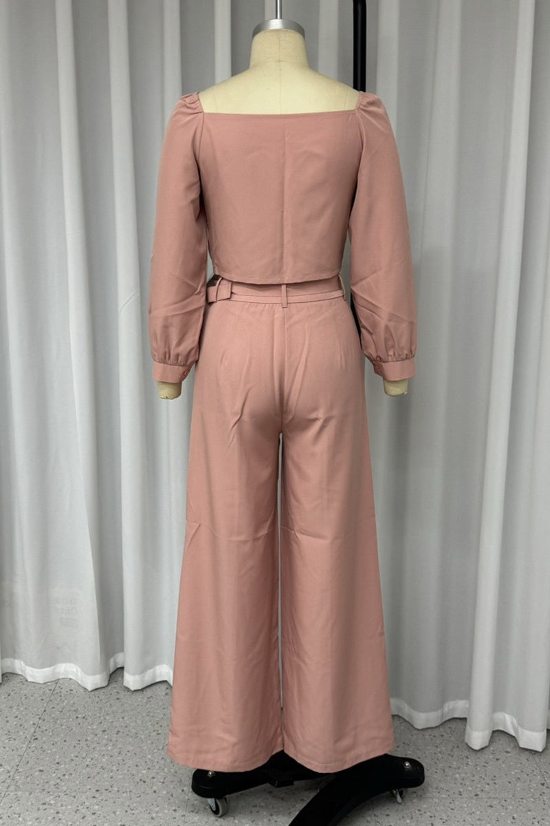 Casual Street Pocket Buttons Adjustable Square Neck Long Sleeve Two Pieces - Fashionpara