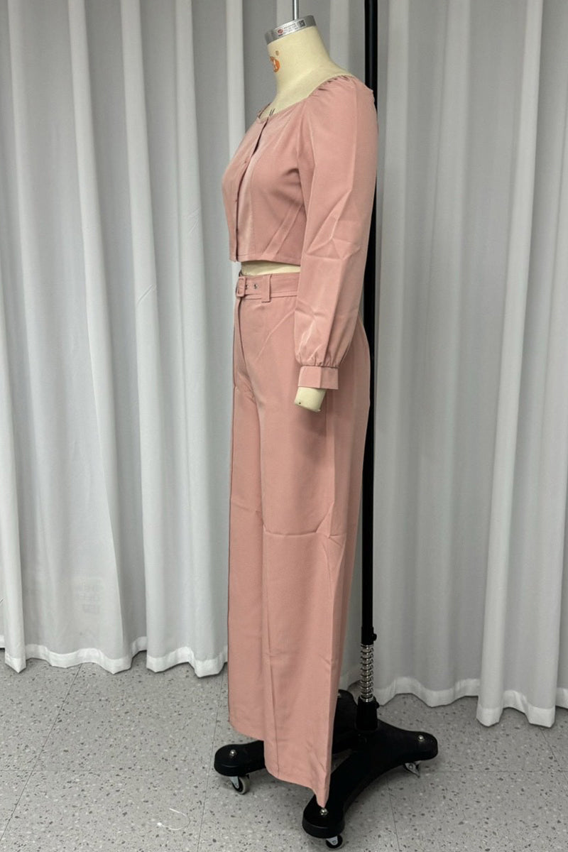 Casual Street Pocket Buttons Adjustable Square Neck Long Sleeve Two Pieces - Fashionpara