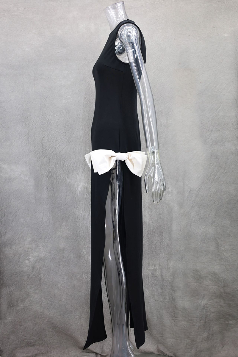 Sexy Slit Bow Decor O Neck Evening Dresses - Fashionpara