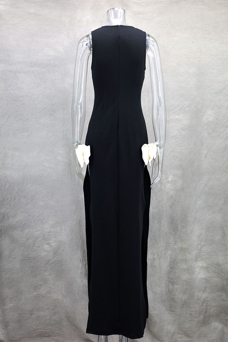 Sexy Slit Bow Decor O Neck Evening Dresses - Fashionpara