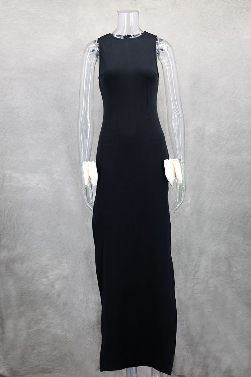 Sexy Slit Bow Decor O Neck Evening Dresses - Fashionpara