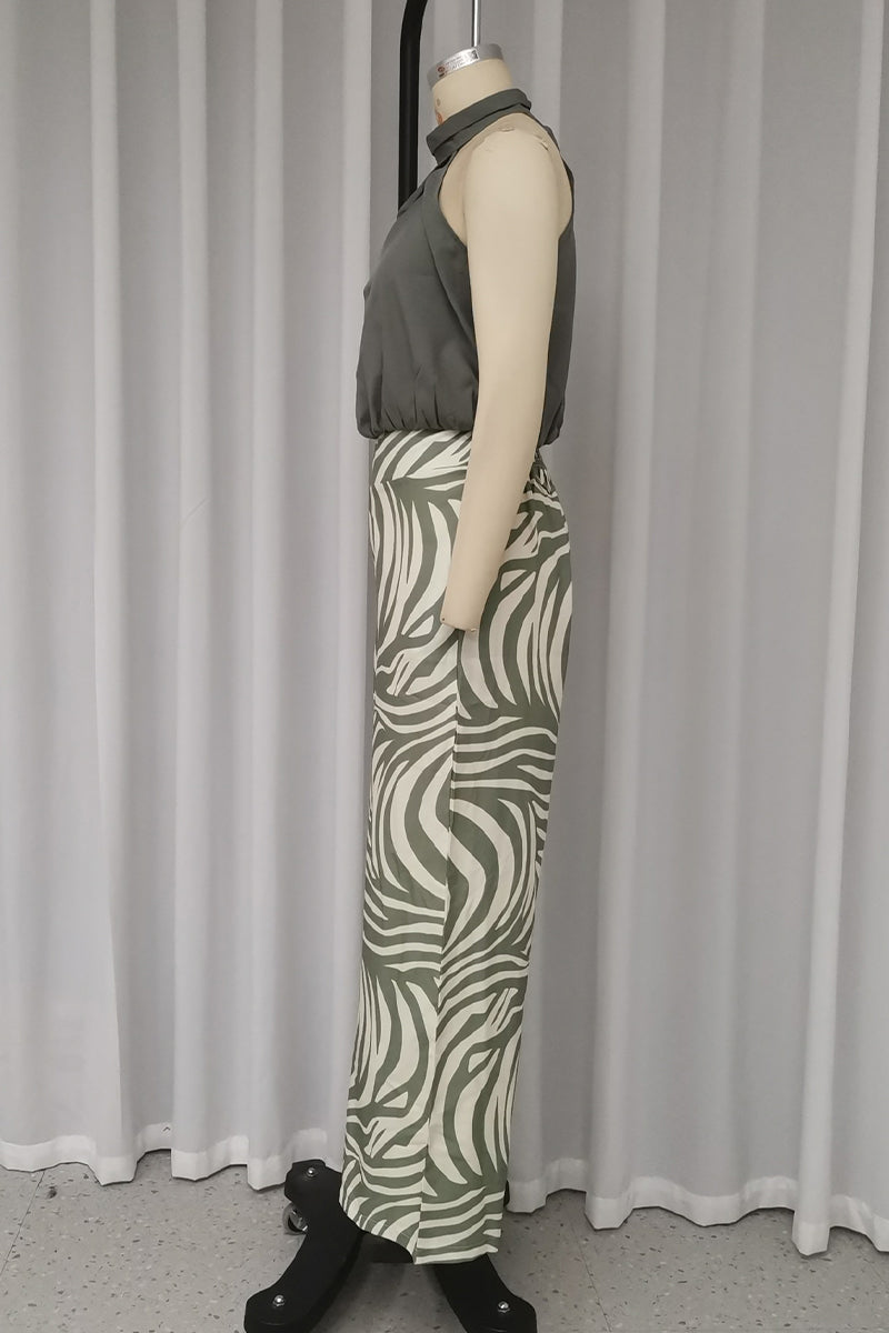 Sexy Geometric Print Striped Print Ruched Halter Sleeveless Two Pieces - Fashionpara