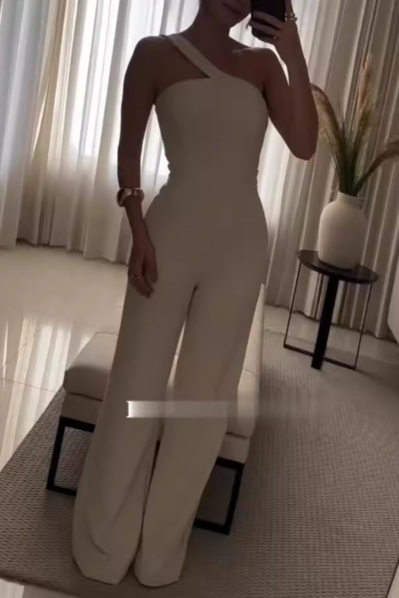 Casual Street Solid Color Irregular Oblique Collar Regular Jumpsuits - Fashionpara