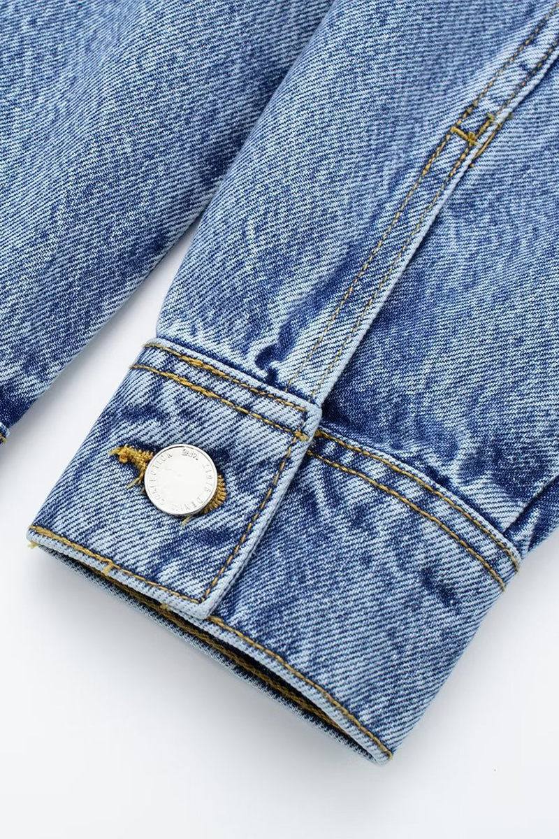 Casual Street Pocket Buttons Turndown Collar Long Sleeve Loose Denim Jumpsuits - Fashionpara