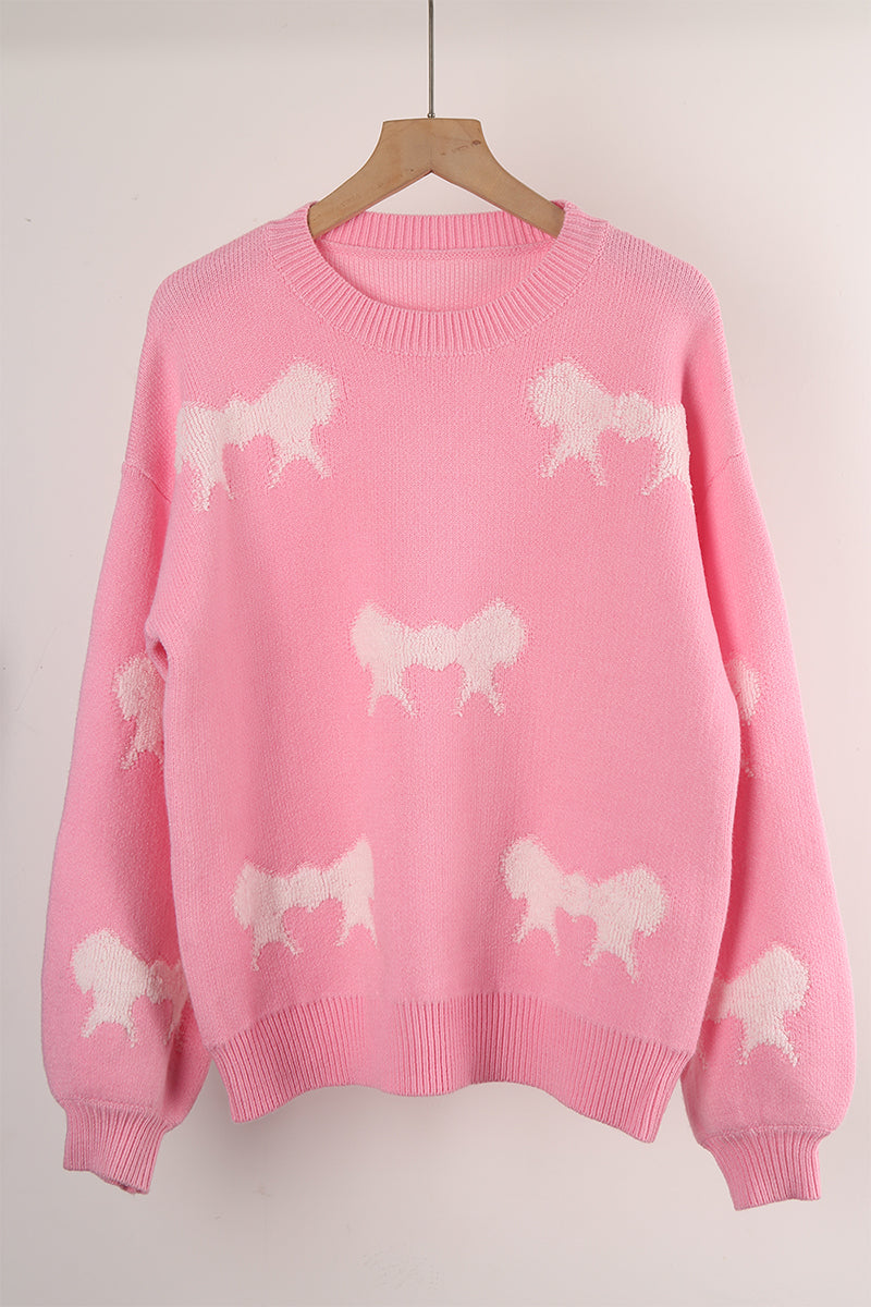 Flornana Casual Bow Weave O Neck Sweater in 4 Colors