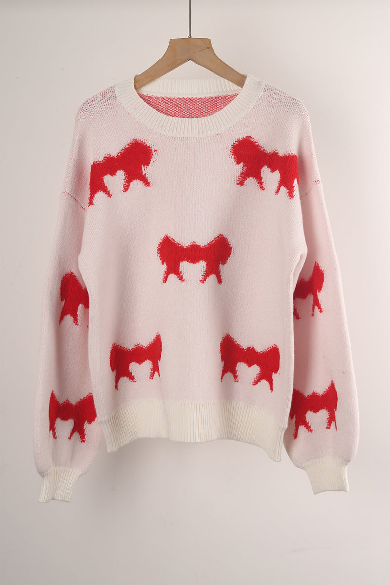 Flornana Casual Bow Weave O Neck Sweater in 4 Colors