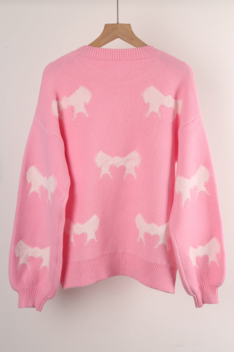 Flornana Casual Bow Weave O Neck Sweater in 4 Colors