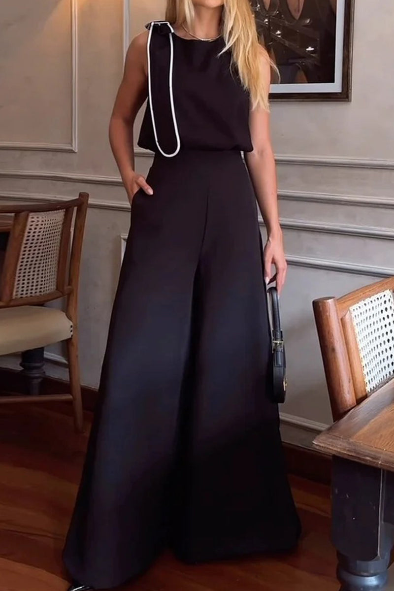 Casual Street Pocket Bow Decor O Neck Sleeveless Two Pieces - Fashionpara