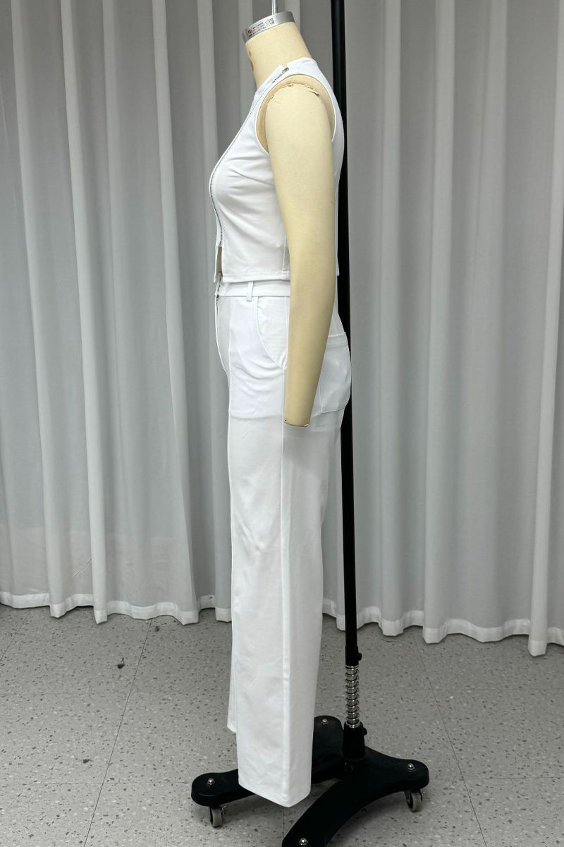 Casual Street Pocket Zipper O Neck Sleeveless Two Pieces - Fashionpara