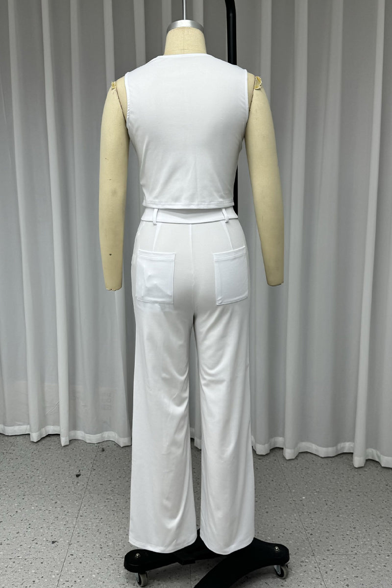 Casual Street Pocket Zipper O Neck Sleeveless Two Pieces - Fashionpara