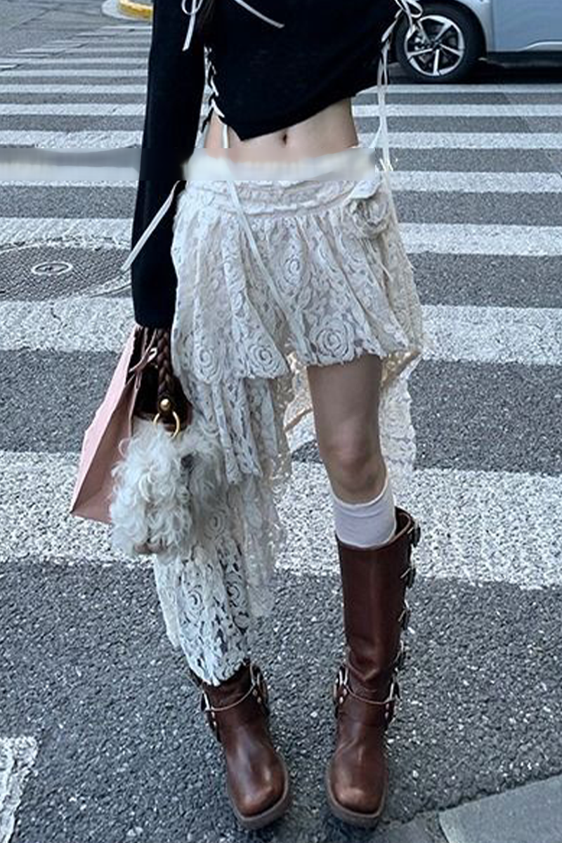 Casual Street Lace Irregular High Waist Bottoms - Fashionpara