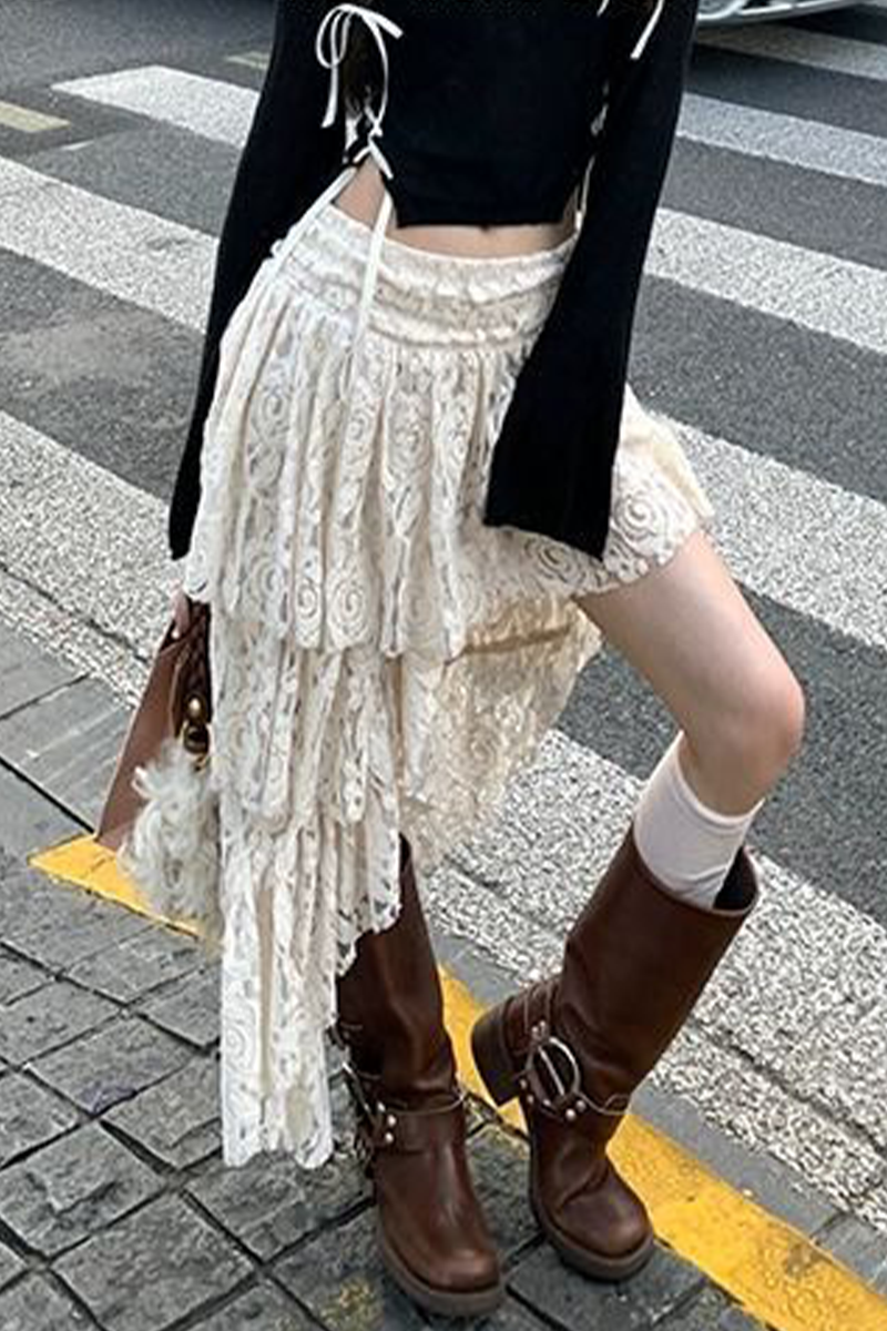 Casual Street Lace Irregular High Waist Bottoms - Fashionpara