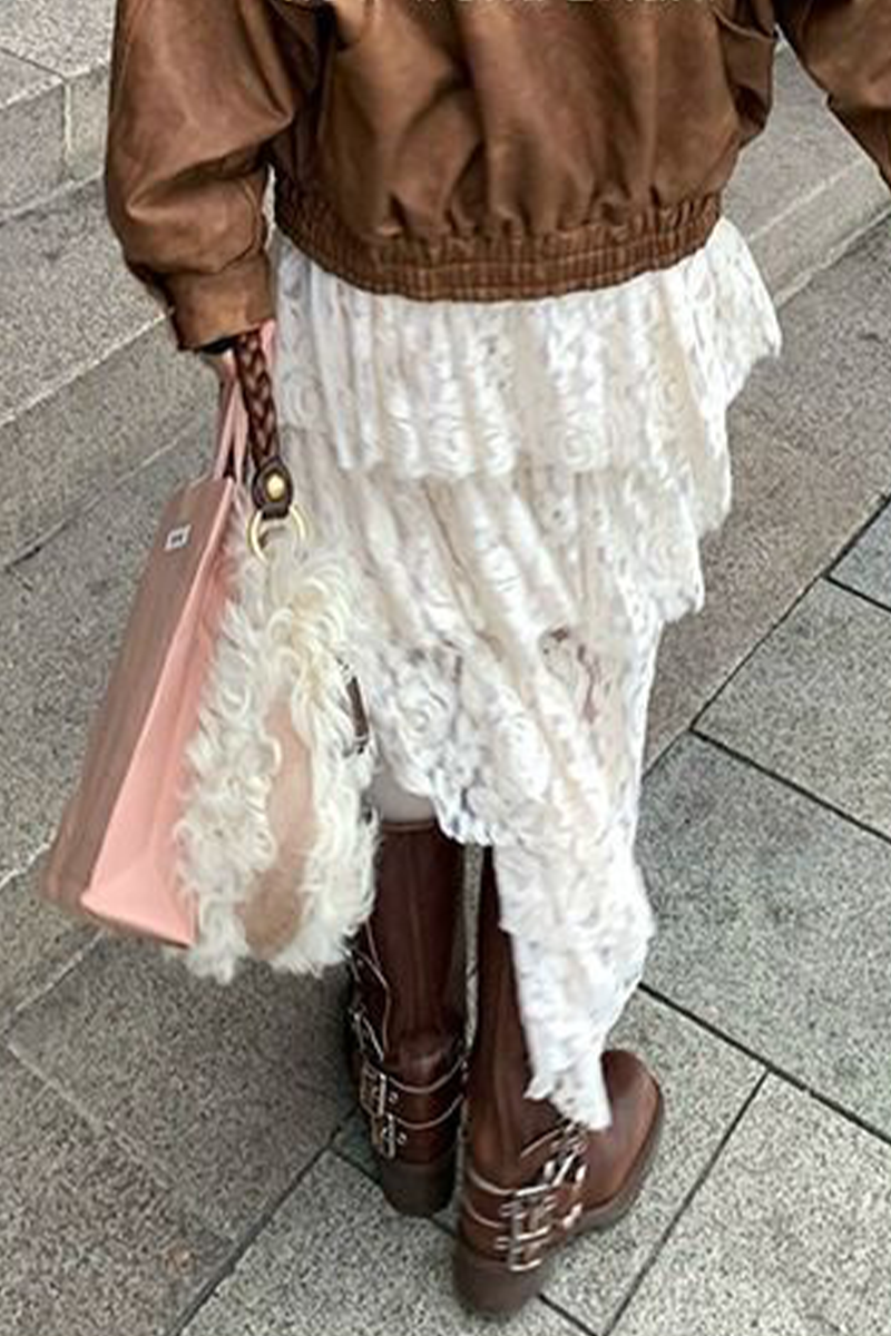 Casual Street Lace Irregular High Waist Bottoms - Fashionpara