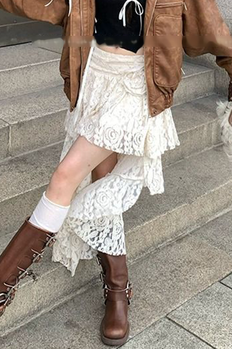 Casual Street Lace Irregular High Waist Bottoms - Fashionpara