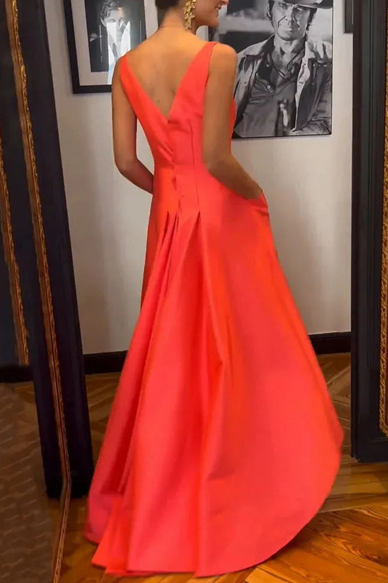 Elegant Pocket Zipper O Neck A Line Dresses - Fashionpara