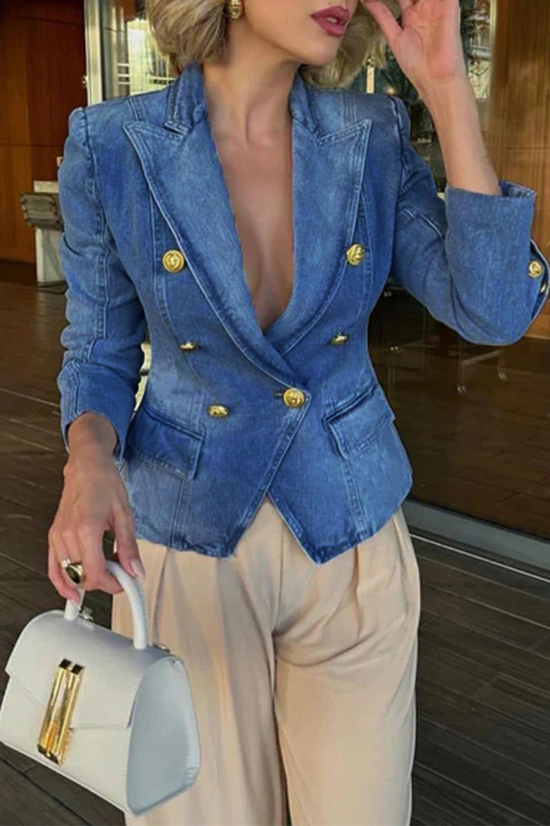 Bohonini Casual Distressed Denim Jacket with Turn-back Collar