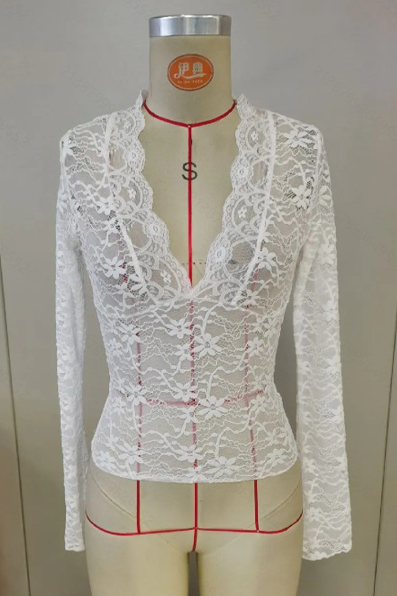 Sexy Solid Color Lace V Neck Tops(4 Colors) - Fashionpara