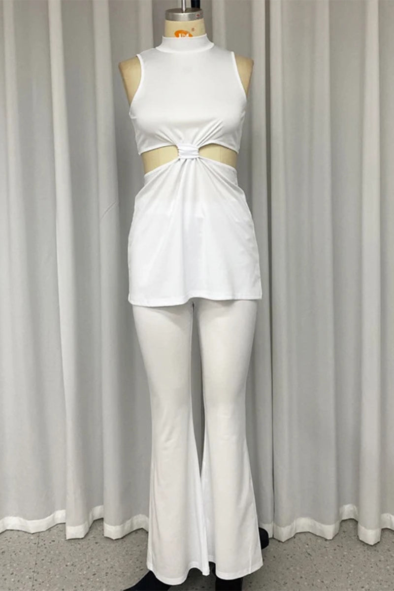 Casual Street Hollow Out Half A Turtleneck Sleeveless Two Pieces - Fashionpara