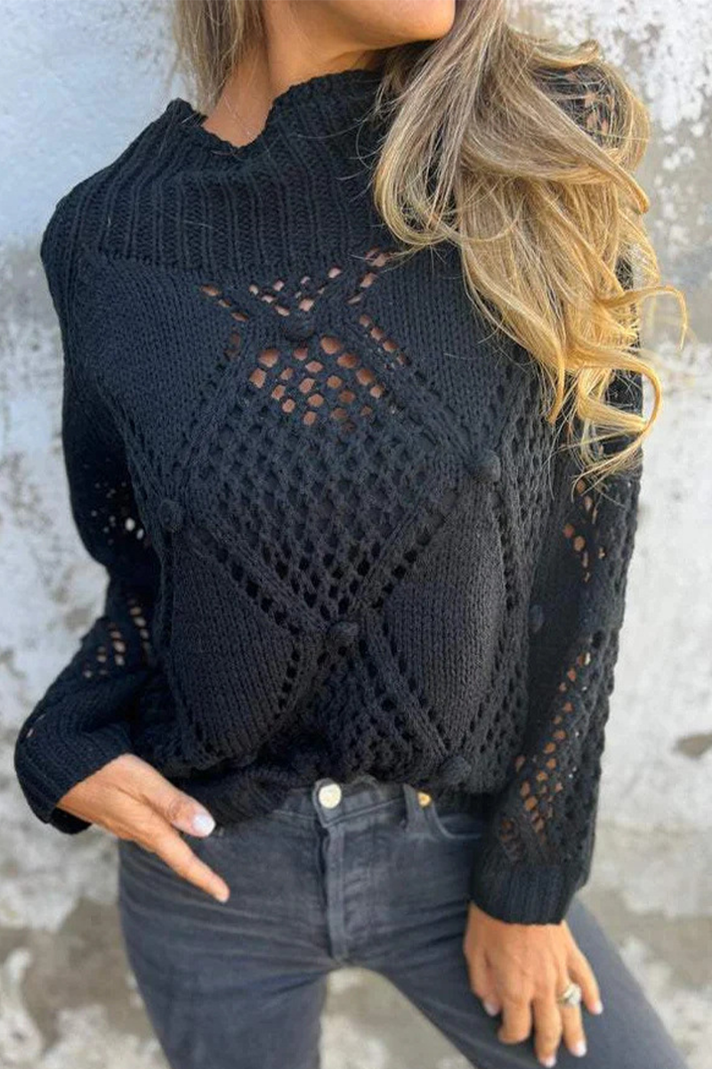 Florcoo Casual Flower Hollow Out O Neck Sweater in 5 Colors