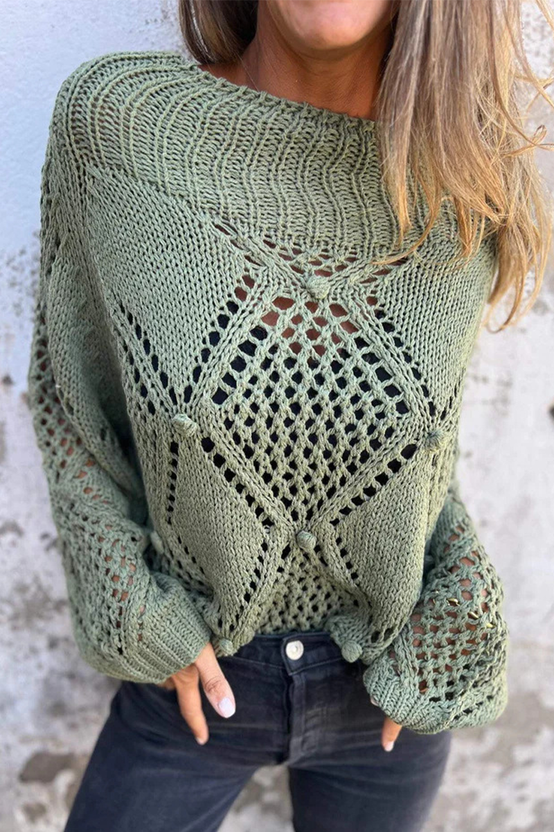 Florcoo Casual Flower Hollow Out O Neck Sweater in 5 Colors