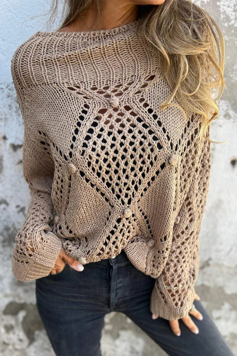 Florcoo Casual Flower Hollow Out O Neck Sweater in 5 Colors