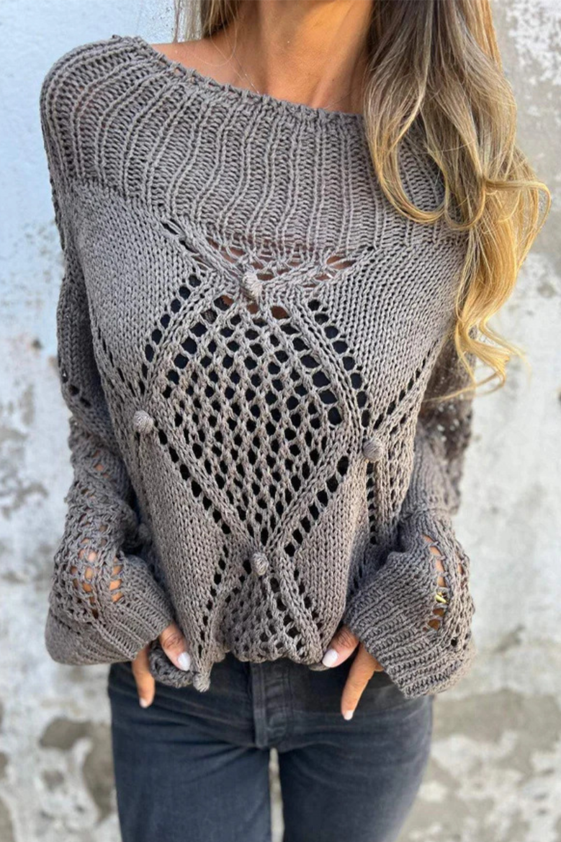 Florcoo Casual Flower Hollow Out O Neck Sweater in 5 Colors