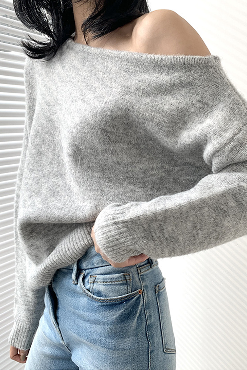 Florcoo Oblique Collar Sweater in Three Stylish Colors