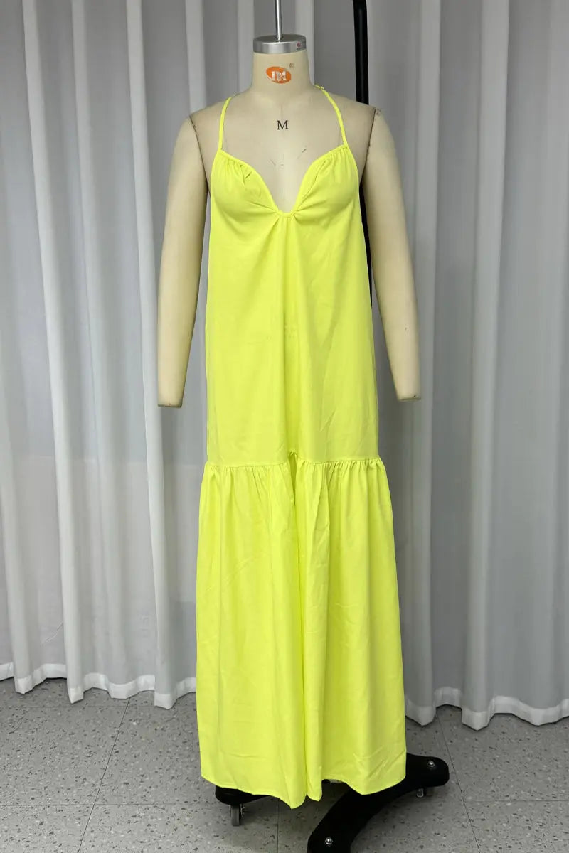 Sexy Vacation Patchwork Backless V Neck Sling Dresses  Fashionpara