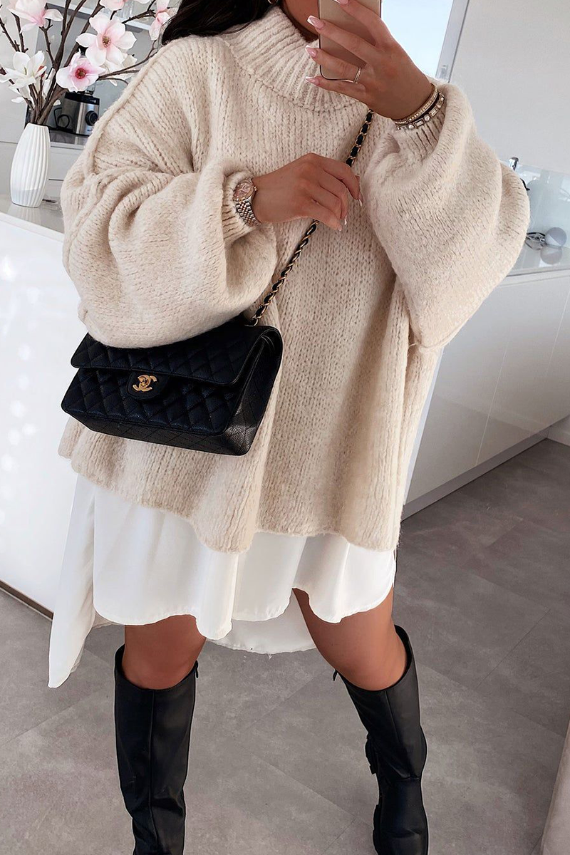 Bohonini Casual Patchwork Weave Half Turtleneck Sweater