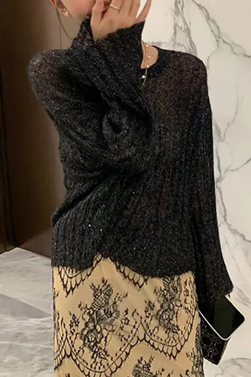 Casual Street Solid Color Tinsel O Neck Tops(3 Colors) - Fashionpara