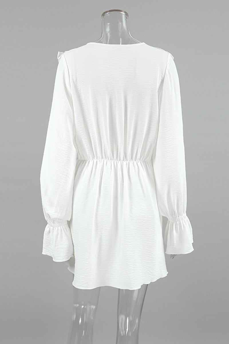 Sexy Lace Up Ruffle V Neck A Line Dresses - Fashionpara