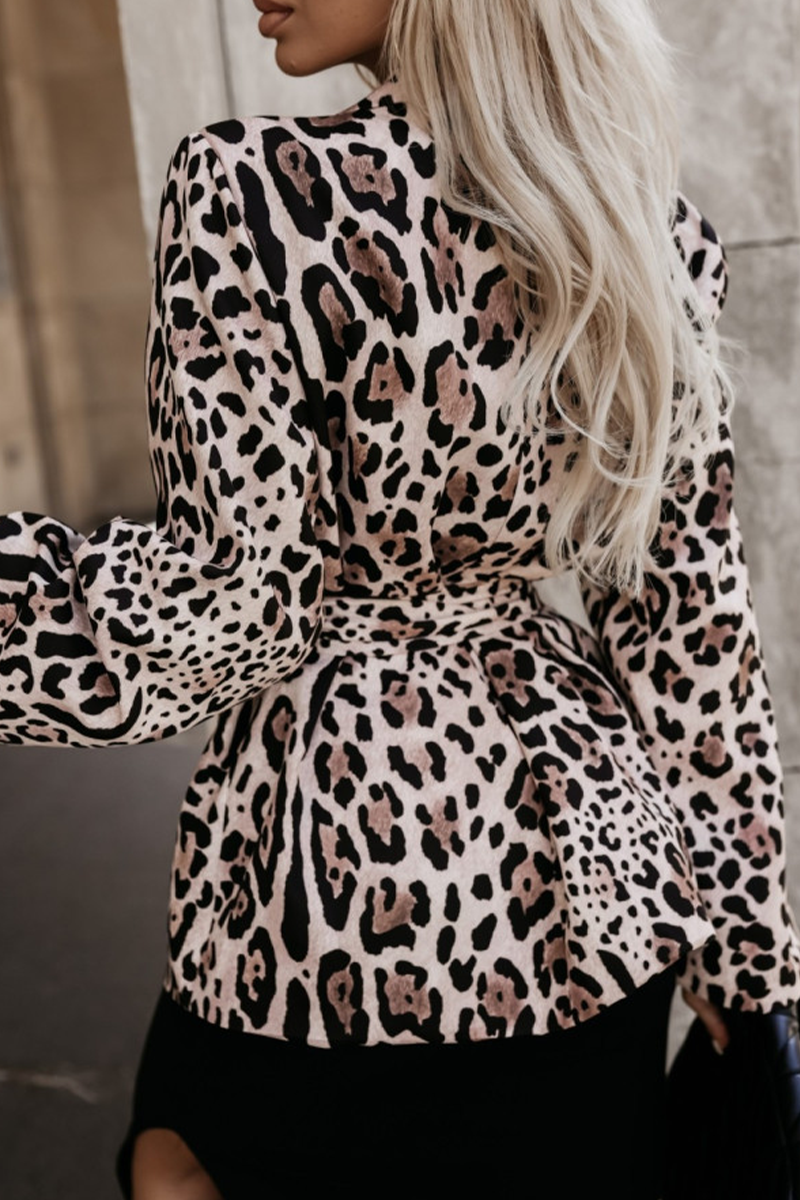 Bohonini Casual Leopard Lace-Up Turn-Back Collar Jacket