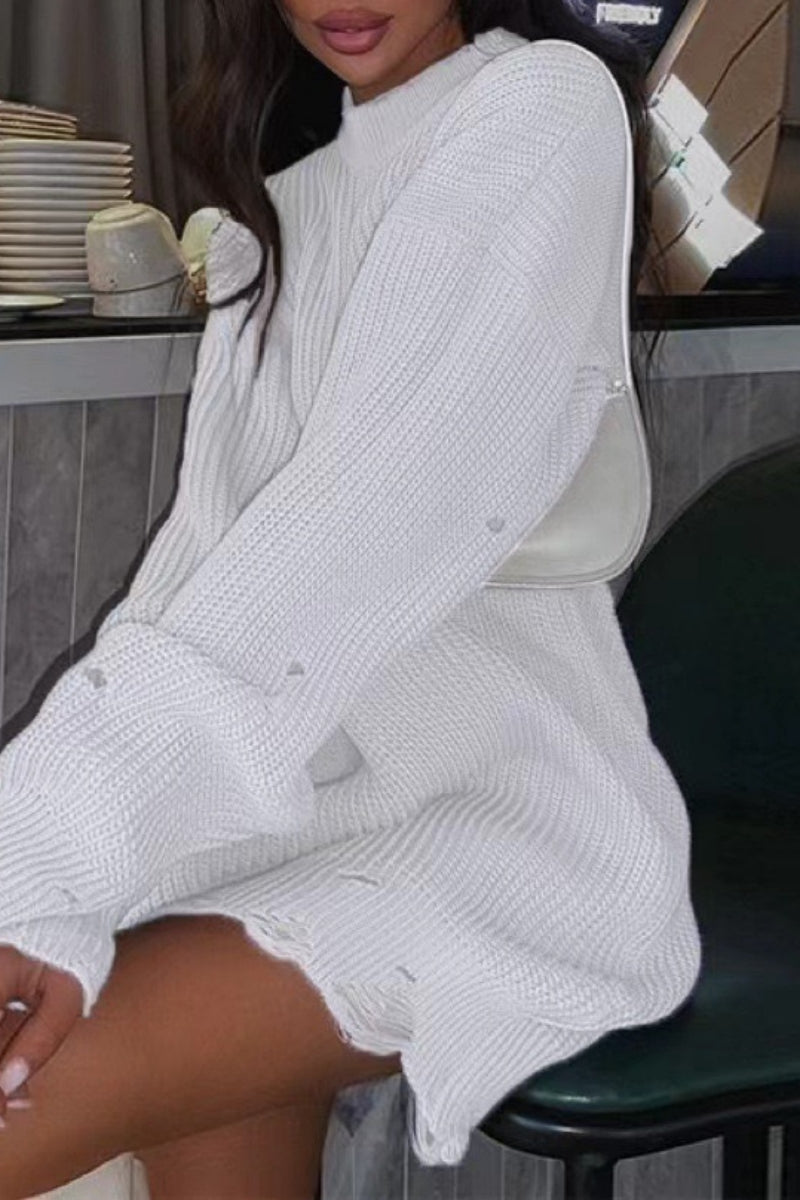 Florcoo Casual Ripped O Neck Sweater in 8 Stylish Colors