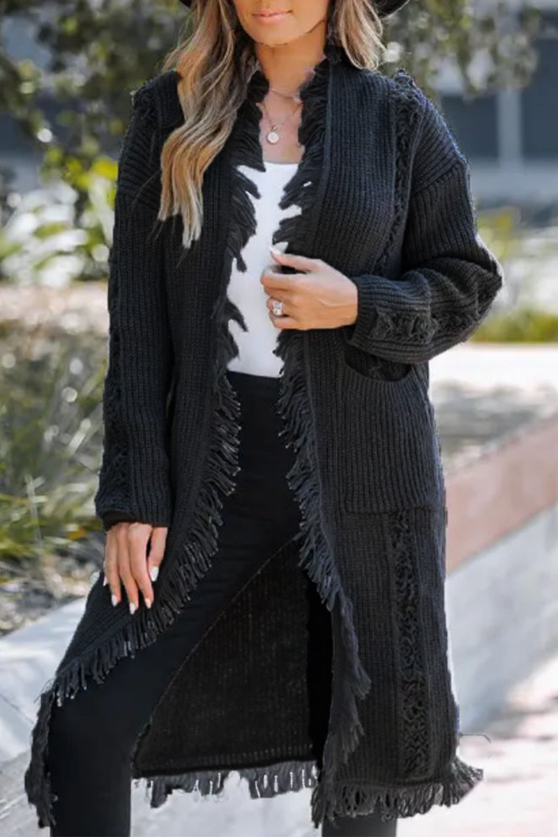 Fringed Trim Weave Cardigan Jacket for Stylish Comfort