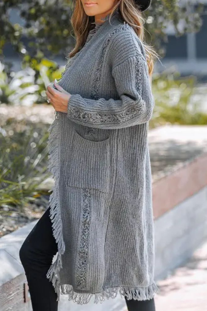 Fringed Trim Weave Cardigan Jacket for Stylish Comfort